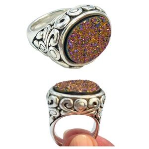 Silver Purple & Pink Druzy Quartz Ring | 925 Sterling | large statement jewelry